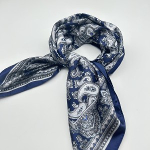 Navy blue retro small silk scarf